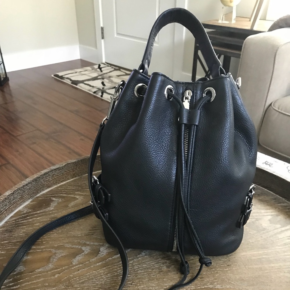 Black leather bucket bag